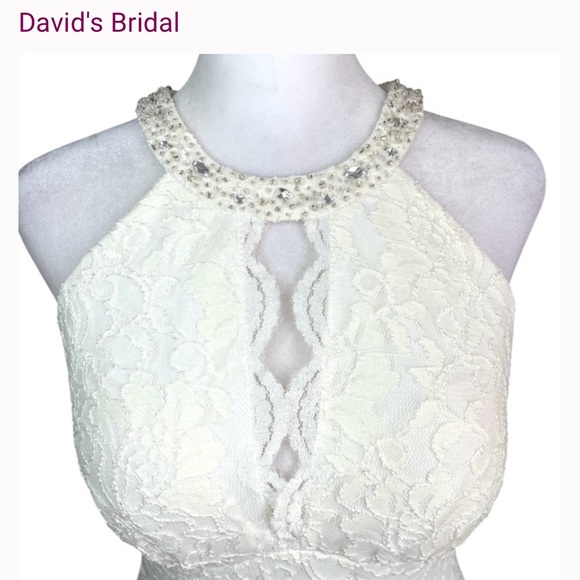 NWT David's Bridal White Lace Embellished Keyhole Sheath Halter Dress wedding - Picture 3 of 11